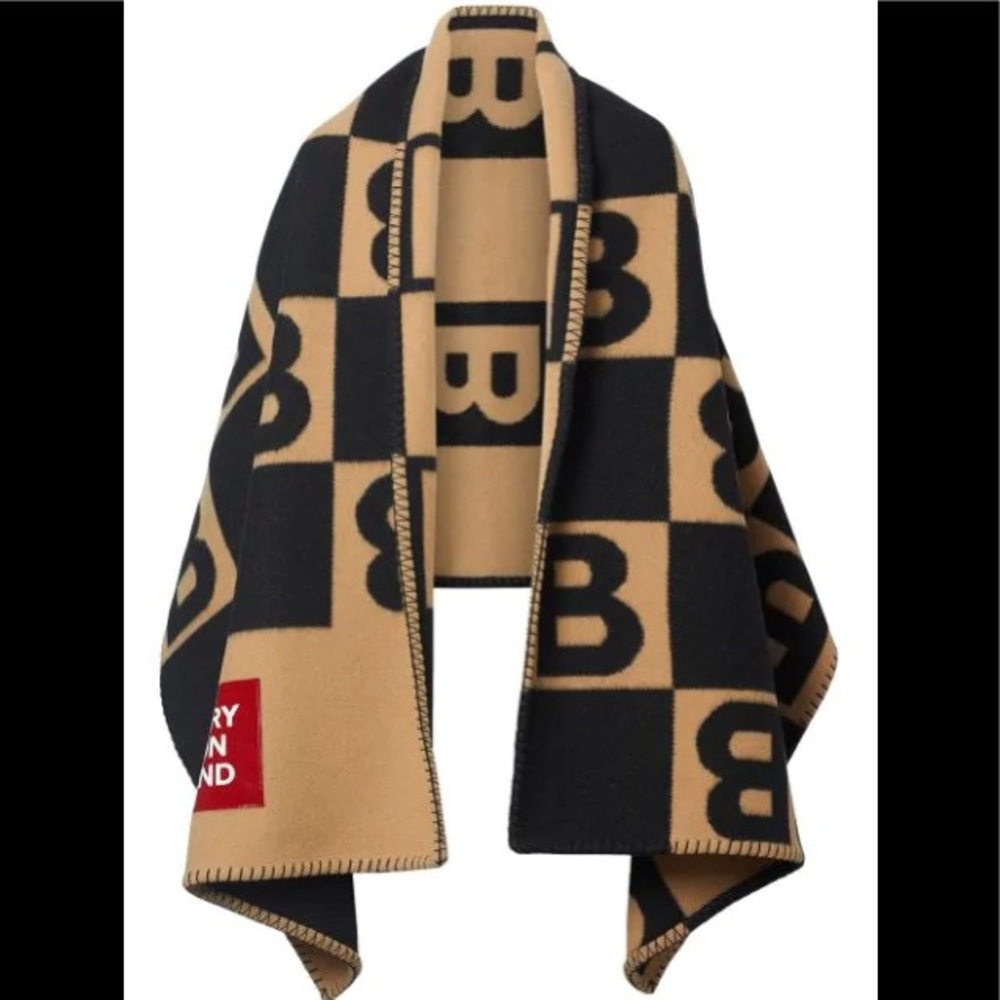 100% AUTHENTIC BURBERRY B motif wool blanket cape